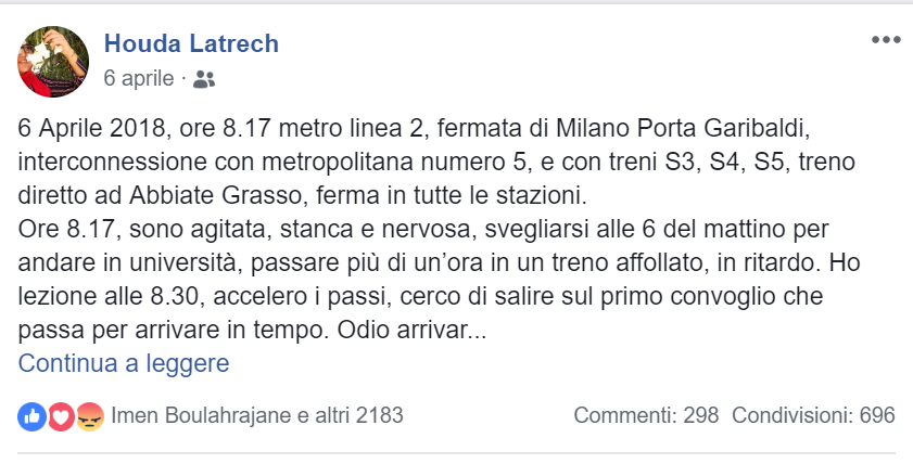 post aggressione Houda Latrech Varese musulmana metro Milano