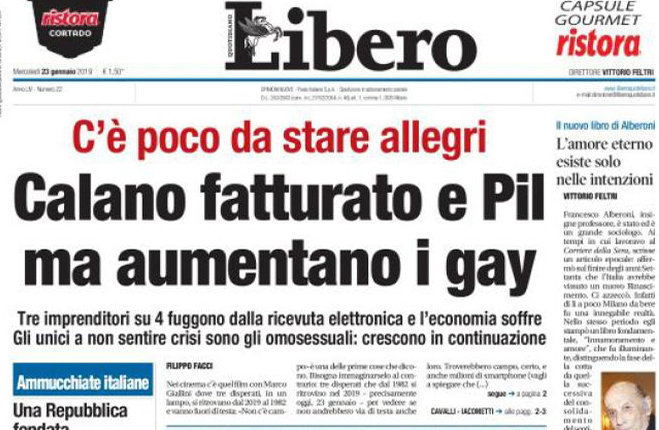 Libero Calano fatturato e Pil ma aumentano i gay